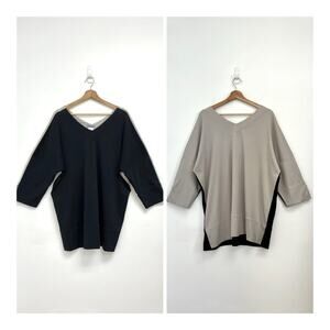 IRIDIUM Pima Cotton Colorblock Artsy Lagenlook V-Neck Relaxed Tunic Top Large